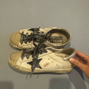 Golden Goose Sneakers with Black Star and Silver Heel